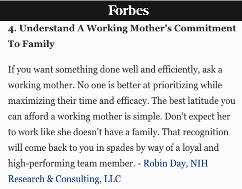 NIHR Managing Partner Robin Day Featured In Forbes: 13 Ways Business Leaders Can Better Support Women In The Workplace